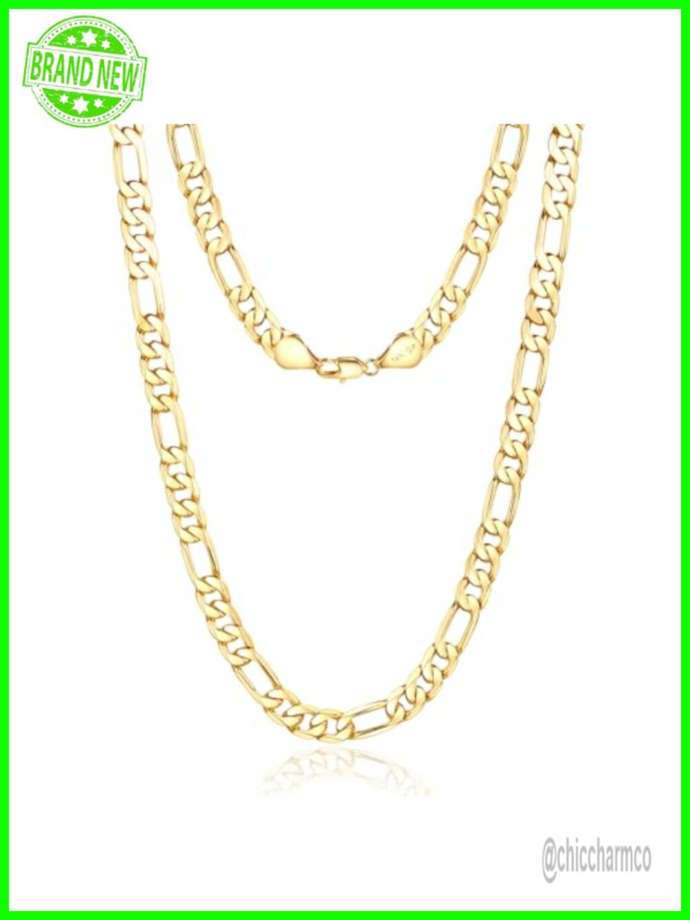 14K Gold Figaro Chain Necklace Unisex 6mm Polished Lobster Clasp 24in